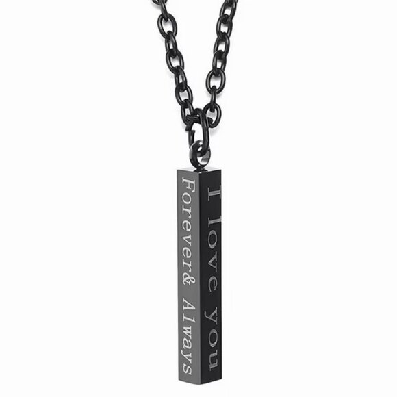 Black Column Bar Necklace I Love You Forever & Always Romantic Pendant Gift - Picture 2 of 5